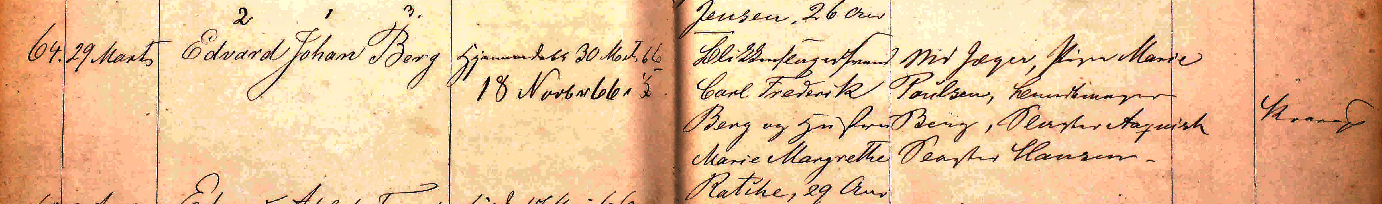 Udsnit af Sankt Mortens kirkebog, Johan Edvard Berg